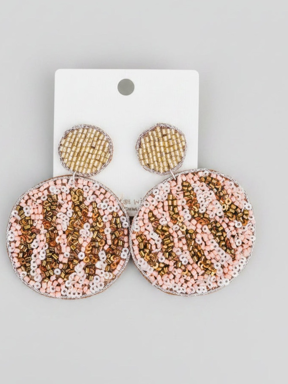 Zebra Print Beaded Round Earrings -Gold